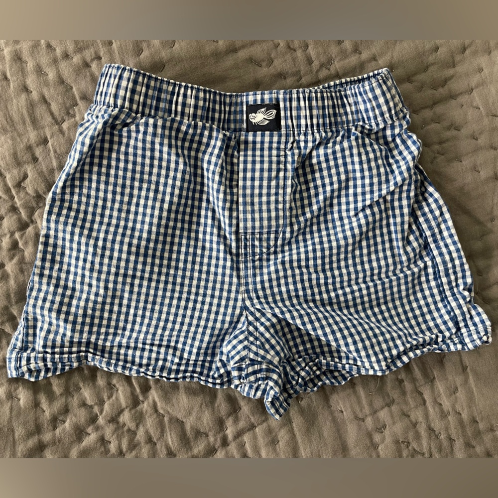 Lucky & Me Blue White Gingham Kids Boxer Shorts Combed Cotton Size 4/5 Pajamas